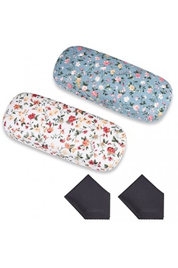 molshine 2 Pièces Tissus Étui à Lunettes Floral, Étui à Lunettes Portable à Coque Rigide pour Lunettes de Lecture, Petites Lu