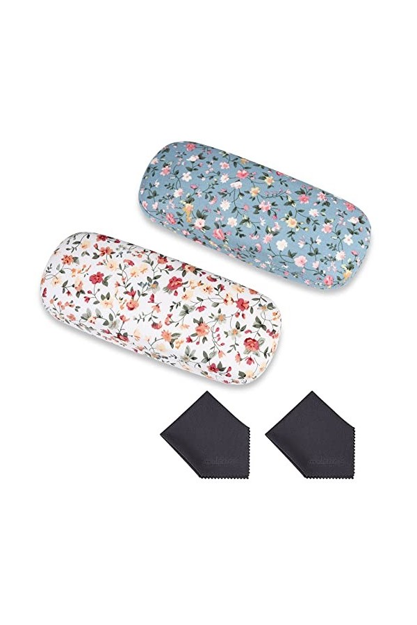 molshine 2 Pièces Tissus Étui à Lunettes Floral, Étui à Lunettes Portable à Coque Rigide pour Lunettes de Lecture, Petites Lu