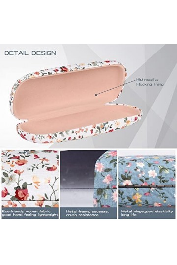 molshine 2 Pièces Tissus Étui à Lunettes Floral, Étui à Lunettes Portable à Coque Rigide pour Lunettes de Lecture, Petites Lu