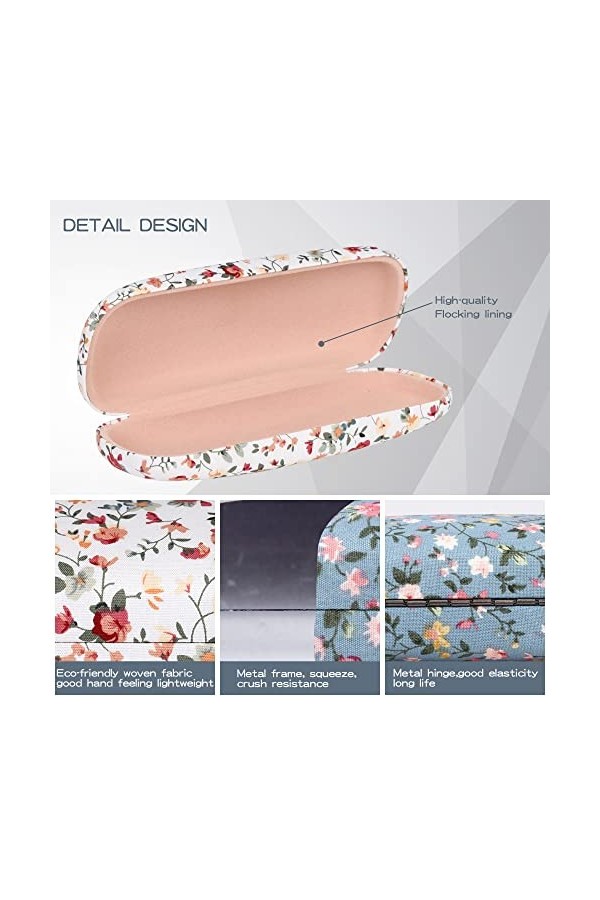 molshine 2 Pièces Tissus Étui à Lunettes Floral, Étui à Lunettes Portable à Coque Rigide pour Lunettes de Lecture, Petites Lu