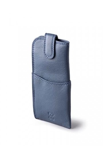 Étui à lunettes en cuir, bleu marine, 17 cm