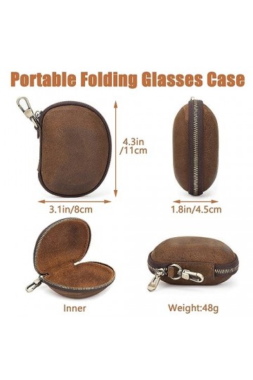 Acidea Étui à lunettes de soleil pliable en cuir souple avec fermeture éclair - Organiseur de lunettes de soleil de voyage - 