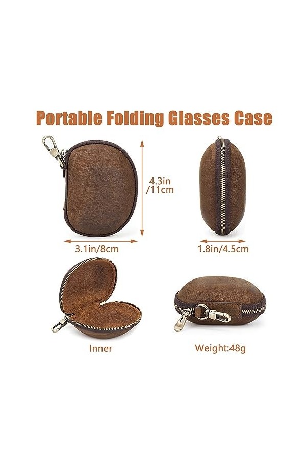 Acidea Étui à lunettes de soleil pliable en cuir souple avec fermeture éclair - Organiseur de lunettes de soleil de voyage - 