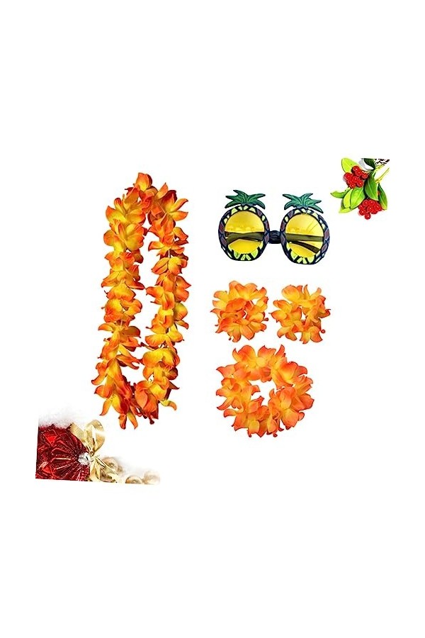 ABOOFAN 10 Pièces Collier Hawaïen Collier Floral Couronne DÉté Bracelet Hawaïen Lunettes Hawaii Guirlande Hawaii Coiffure Ma
