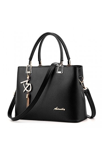 Sac à Main Porté Epaule Femme Sac Main Cuir Sac Bandouliere Cabas Fourre Tout Sac Cuir PU Noir