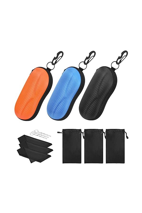 MoKo Étui à Lunettes Semi-Rigide, 3PCS Boîte à Lunettes de Soleil en EVA avec Crochet en Métal, Étui de Protection pour Lunet