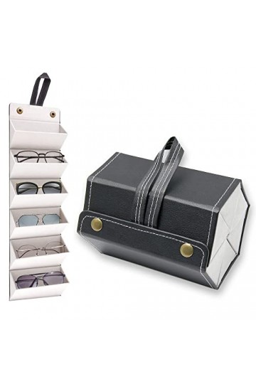 Rebanky Étui à Lunettes Pliable avec 6 Compartiment Boite de Rangement Lunettes Voyage Organisateur Lunette de Soleil Voyage 