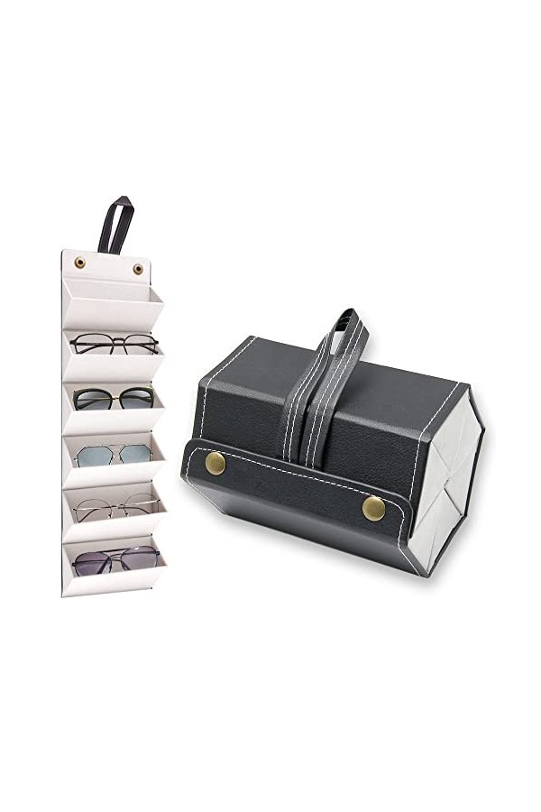 Rebanky Étui à Lunettes Pliable avec 6 Compartiment Boite de Rangement Lunettes Voyage Organisateur Lunette de Soleil Voyage 