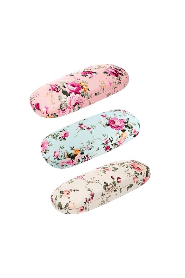 3 Pièces Étuis à Lunettes Rigides, Étui à Lunettes Floral Femmes, Étui à Lunettes Rétro Portable, Floral Étui à Lunettes Spec