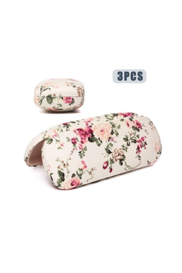 3 Pièces Étuis à Lunettes Rigides, Étui à Lunettes Floral Femmes, Étui à Lunettes Rétro Portable, Floral Étui à Lunettes Spec