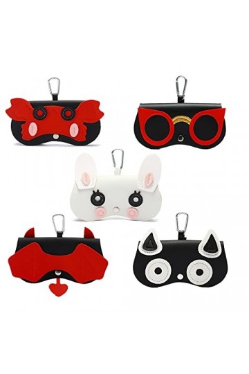 gofidin Lot de 5 étuis à lunettes en cuir synthétique pour femme Motif animal de dessin animé, noir, taille unique