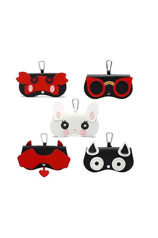 gofidin Lot de 5 étuis à lunettes en cuir synthétique pour femme Motif animal de dessin animé, noir, taille unique