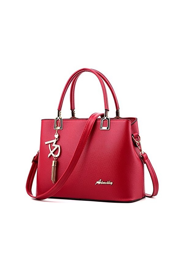 Sac à Main Porté Epaule Femme Sac Main Cuir Sac Bandouliere Cabas Fourre Tout Sac Cuir PU Noir