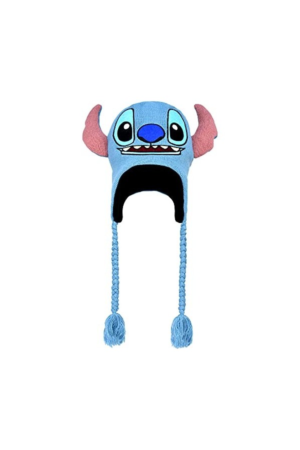 Concept One Disney Lilo and Stitch Bonnet dhiver en Acrylique avec Pompons, Bleu, Taille Unique Mixte
