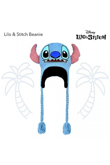 Concept One Disney Lilo and Stitch Bonnet dhiver en Acrylique avec Pompons, Bleu, Taille Unique Mixte