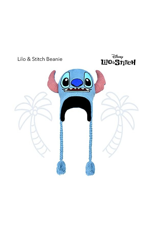 Concept One Disney Lilo and Stitch Bonnet dhiver en Acrylique avec Pompons, Bleu, Taille Unique Mixte