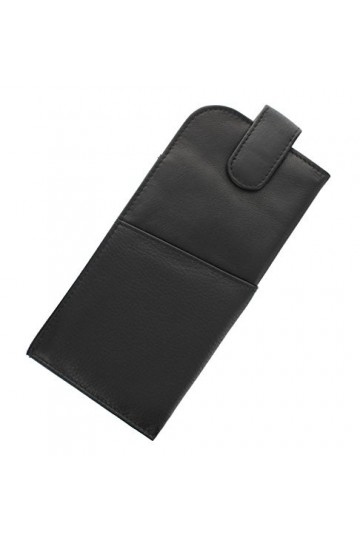 Mala Leather Étui à Lunettes en Cuir Nappa Souple et Mince avec Fermeture Languette 5104_14m Noir