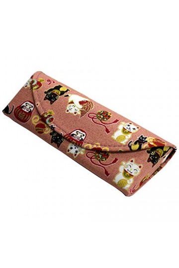 Étui à lunettes traditionnel japonais en tissu Motif poupée Daruma Rose