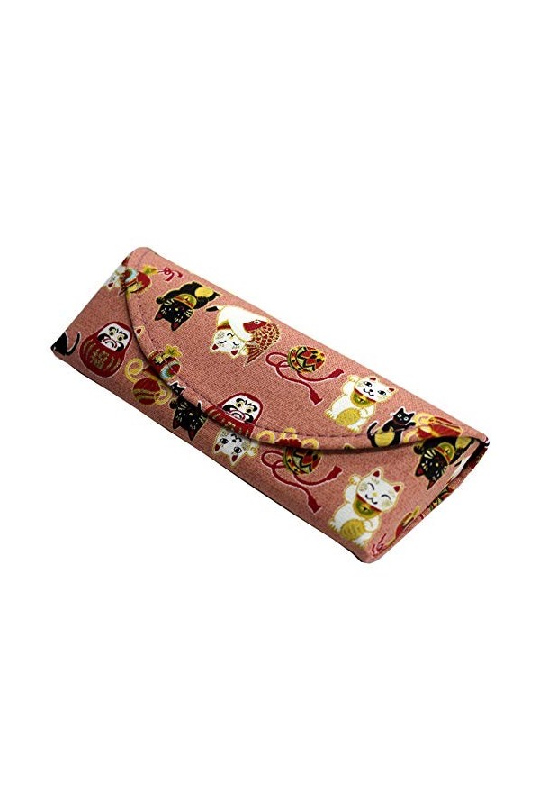 Étui à lunettes traditionnel japonais en tissu Motif poupée Daruma Rose