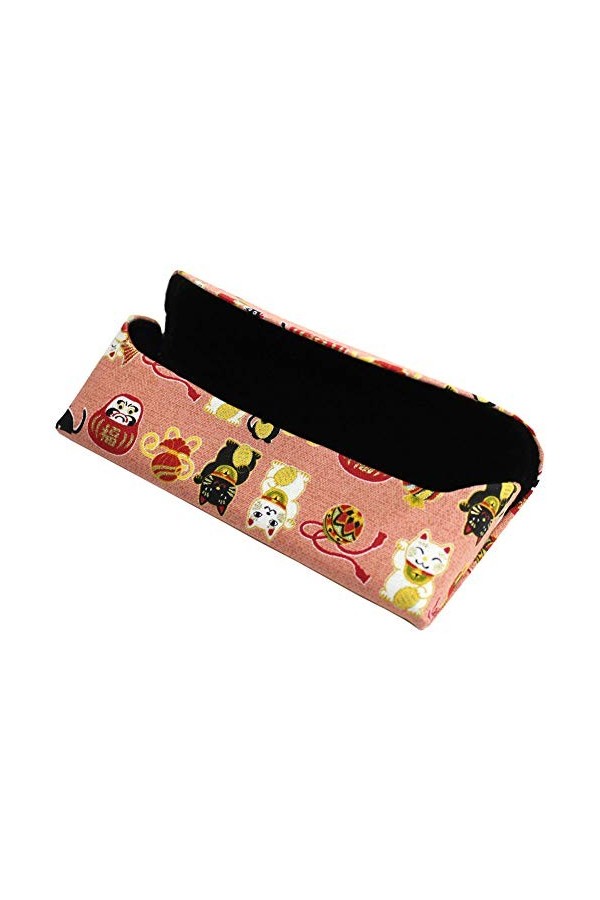 Étui à lunettes traditionnel japonais en tissu Motif poupée Daruma Rose