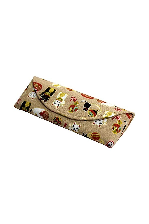 Étui à lunettes traditionnel japonais en tissu Motif poupée Daruma Beige