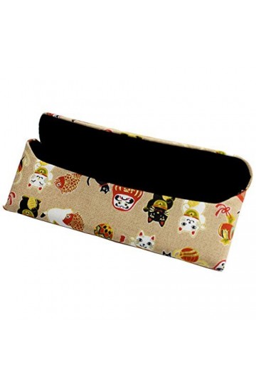 Étui à lunettes traditionnel japonais en tissu Motif poupée Daruma Beige