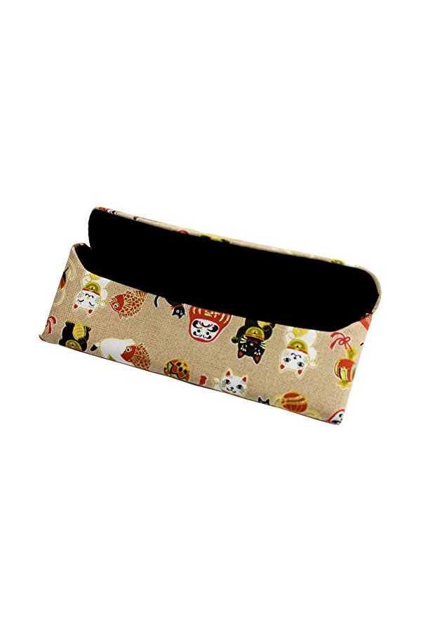 Étui à lunettes traditionnel japonais en tissu Motif poupée Daruma Beige