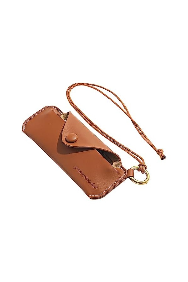 WOTEG Étui à soleil souple avec dragonne, étui à lunettes portable et fin en cuir synthétique pour homme et femme, marron fon