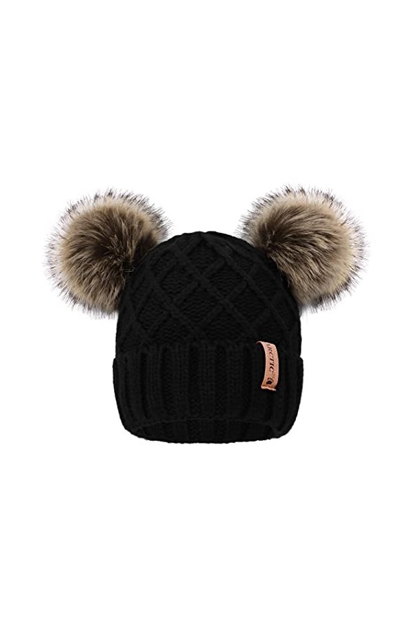 Arctic Paw Bonnet dhiver à Pompons pour Femme Doublure Polaire - - Taille Unique