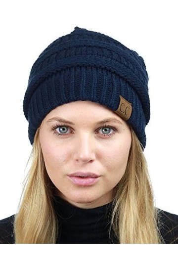 C.C Bonnet tendance en tricot torsadé épais et doux - bleu - Taille unique