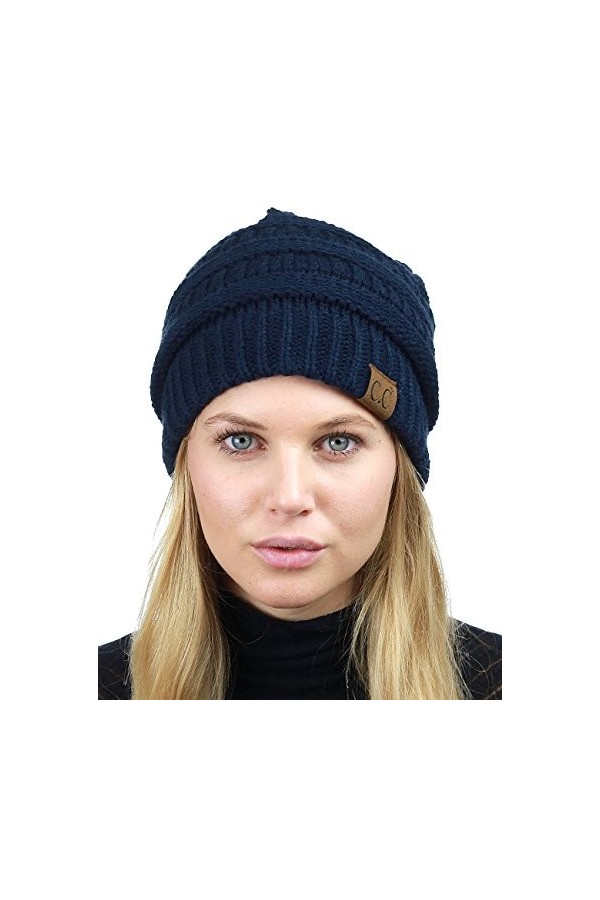 C.C Bonnet tendance en tricot torsadé épais et doux - bleu - Taille unique