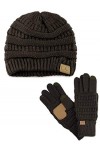C.C Bonnet unisexe dhiver, doux et extensible, à gros fils tricotés avec gants tactiles assortis, Marron