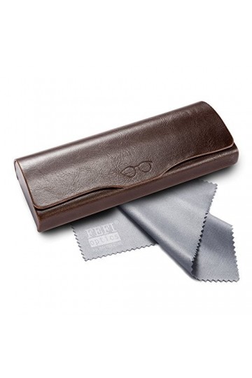 FEFI - Étui à lunettes classique vintage en look cuir - Hardcase - y compris chiffon de nettoyage de lunettes de haute qualit