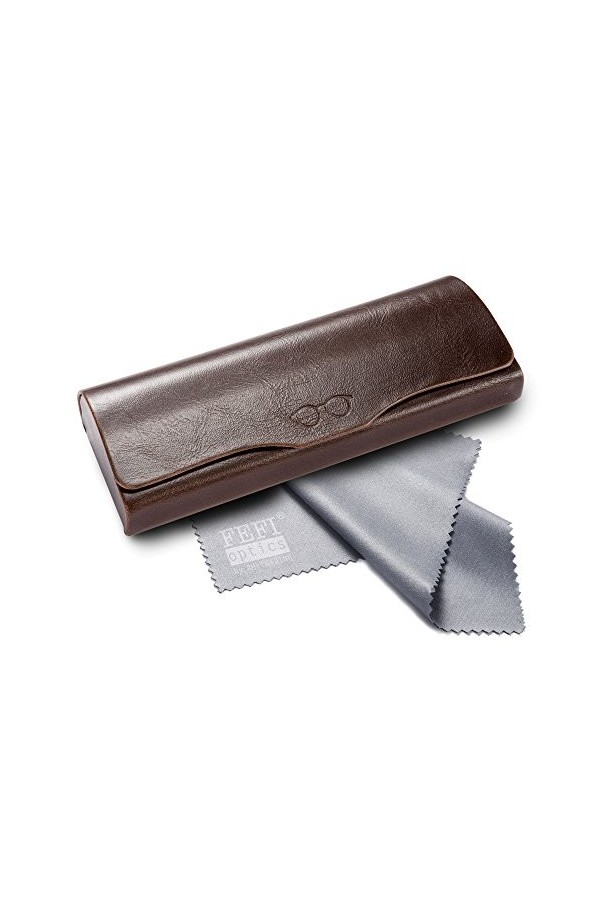 FEFI - Étui à lunettes classique vintage en look cuir - Hardcase - y compris chiffon de nettoyage de lunettes de haute qualit