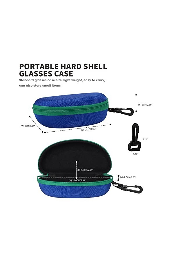 MOLSHINE Lot de 3 étuis à lunettes rigides portables avec fermeture éclair et crochet pour homme et femme, Bleu, rose et viol