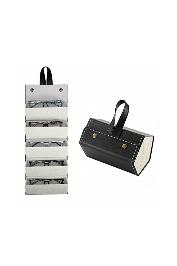 Organisateur de Lunettes Soleil avec 5 Compartiments,Cuir PU Étui à Lunettes,Étui de Transport Ranger Lunettes de Soleil,Boît
