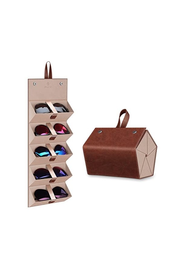 Fintie Boîte de rangement pliable pour lunettes de soleil, 5 fentes, marron vintage, Small