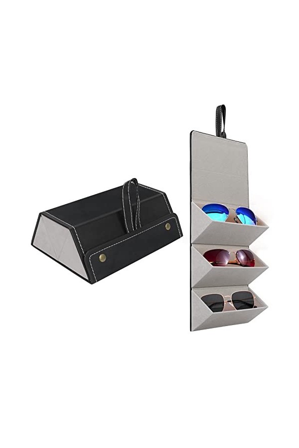 Unaone Étui de rangement pour lunettes de soleil avec 3 compartiments pour plusieurs lunettes, boîte de rangement pour lunett