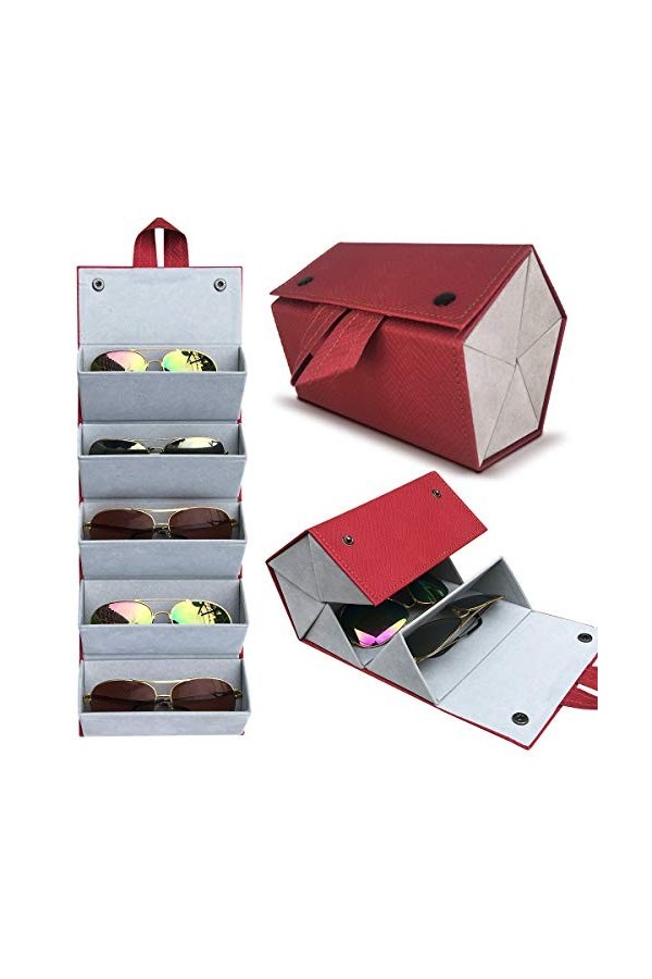 Boîte de rangement portable pour lunettes de soleil - Plusieurs paires - rouge - Taille L
