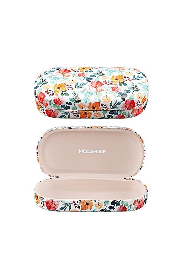 molshine Grand étui à lunettes en cuir rigide pour homme et femme, blanc fleur, L