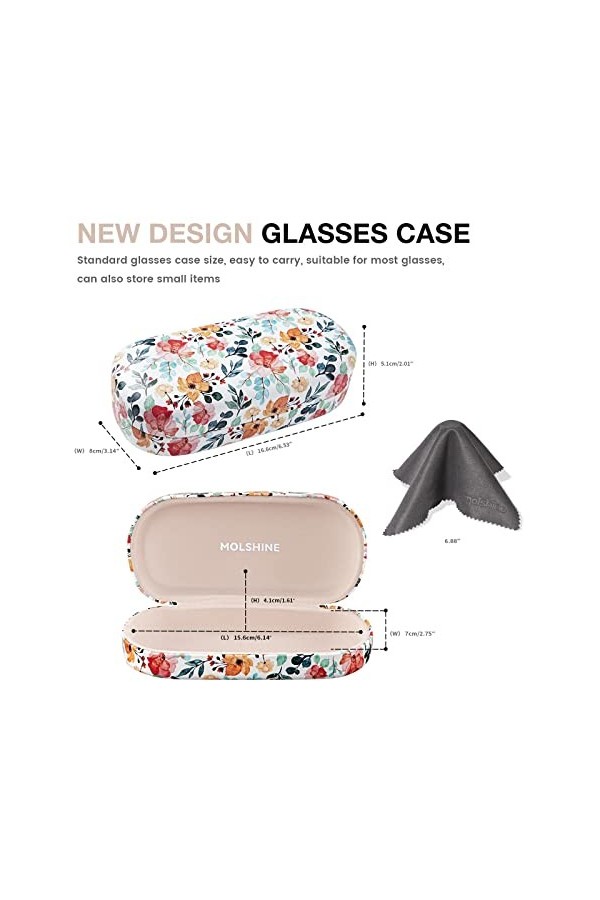 molshine Grand étui à lunettes en cuir rigide pour homme et femme, blanc fleur, L
