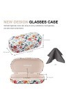 molshine Grand étui à lunettes en cuir rigide pour homme et femme, blanc fleur, L