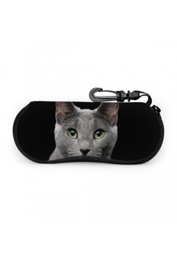 Étui à lunettes, gros plan Portrait chat bleu russe lunettes de soleil étonnantes étui souple étui à lunettes ultra léger en 