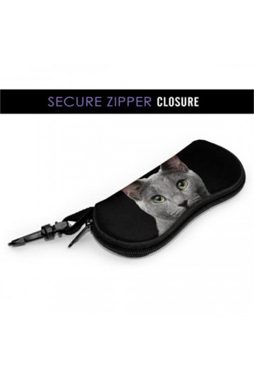 Étui à lunettes, gros plan Portrait chat bleu russe lunettes de soleil étonnantes étui souple étui à lunettes ultra léger en 