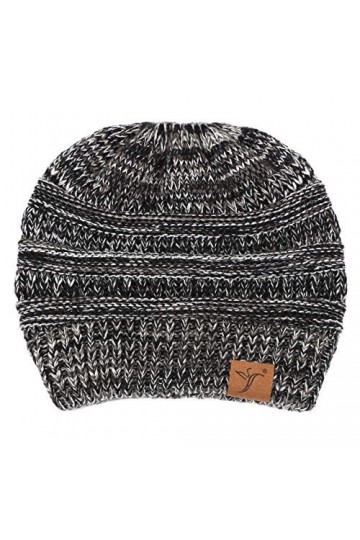 soul young Bonnet Femme Tricot Queue de Cheval Hiver Câble Chapeau avec Trou Messy Bun Beanie Chignon Hat Taille Unique,3 Ton