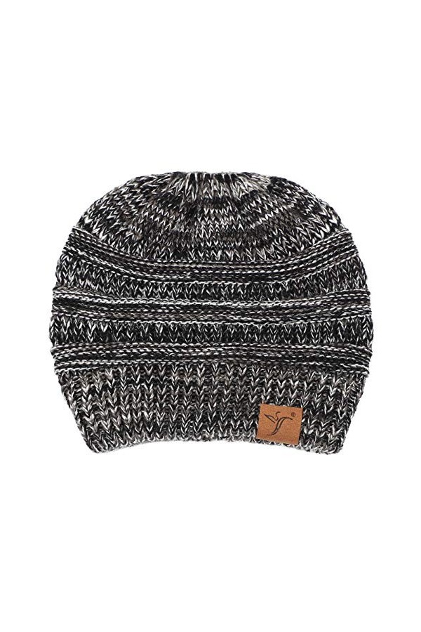 soul young Bonnet Femme Tricot Queue de Cheval Hiver Câble Chapeau avec Trou Messy Bun Beanie Chignon Hat Taille Unique,3 Ton