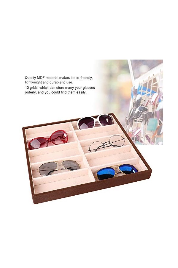 Eulbevoli Boîte à Lunettes de Soleil, boîte à Lunettes légère et Durable 10 grilles pour Organiser Les Lunettes pour Afficher