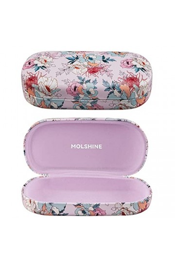 molshine Grand étui à lunettes en cuir rigide pour homme et femme, fleurs roses, L