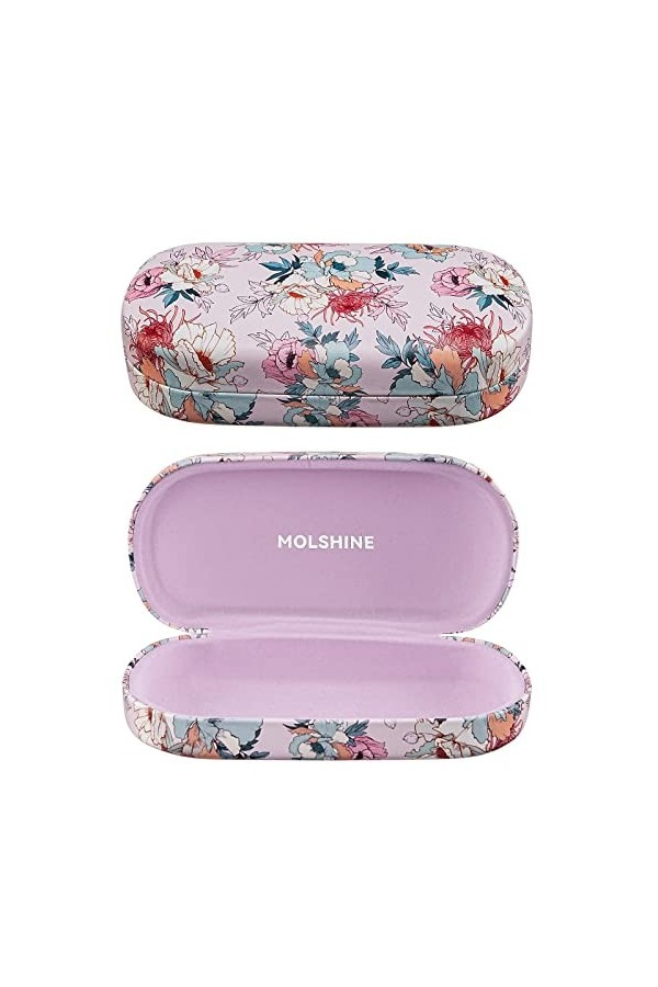 molshine Grand étui à lunettes en cuir rigide pour homme et femme, fleurs roses, L