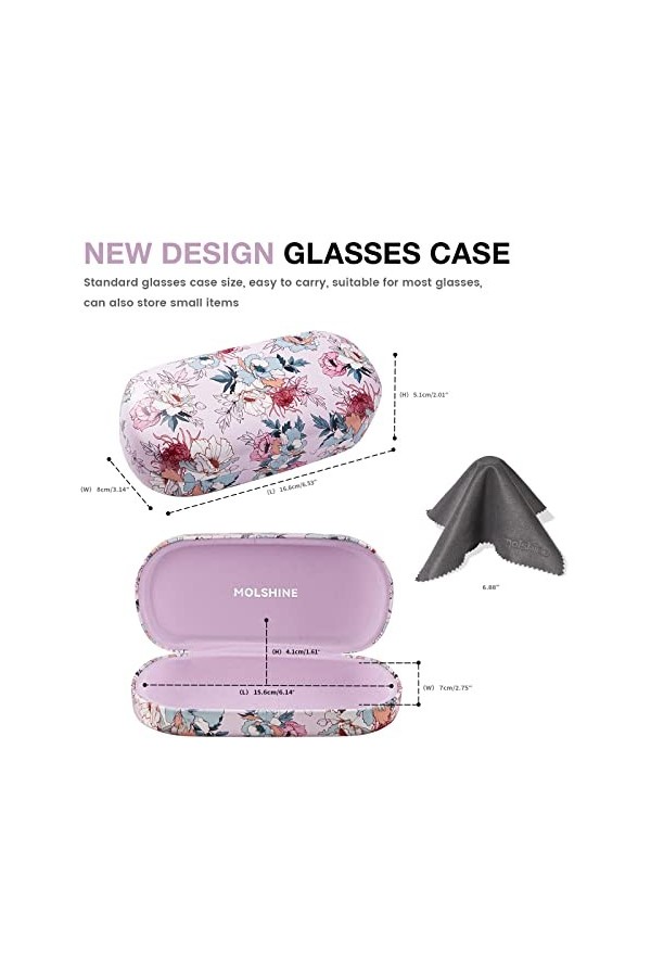 molshine Grand étui à lunettes en cuir rigide pour homme et femme, fleurs roses, L